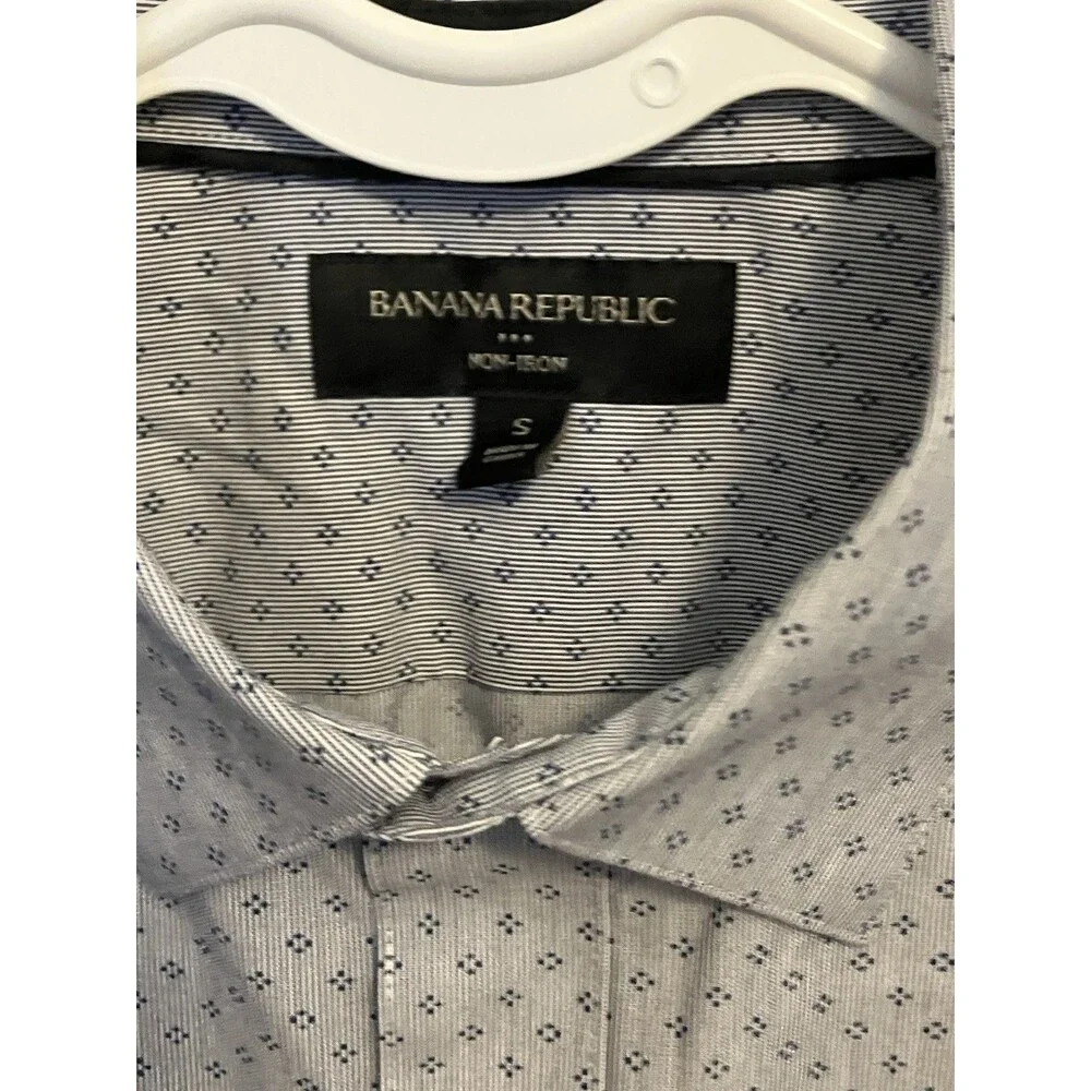 Banana Republic Shirt Button Up Mens Small Slim Fit Blue Print Long Sleeve